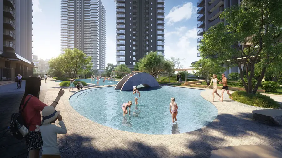The children's pool with landscaped edges, artistic impression